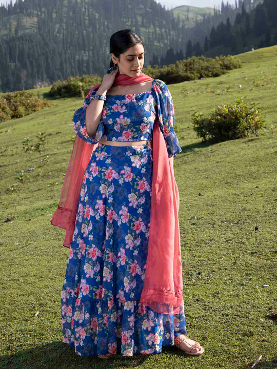 AKS Printed Ready to Wear Lehenga & Blouse With Dupatta