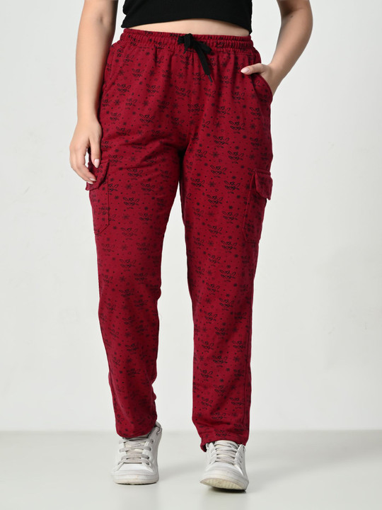BAESD Women Printed Relaxed-Fit Mid-Rise Cargo Style Track Pants