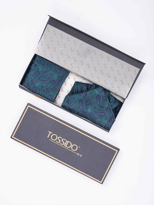Tossido Men Woven Design Ascot & Pocket Square Accessory Gift