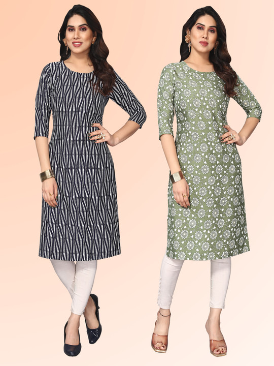 KETAKI FASHION Selection of 2 Abstract Printed Round Neck Straight Kurtas