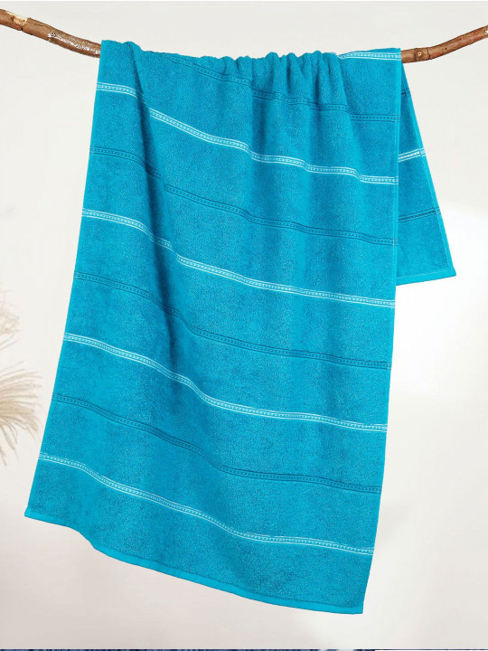MYTRIDENT 100% Cotton Teal Striped 450GSM Quick Dry Adult Regular Bath Towel-28x55In