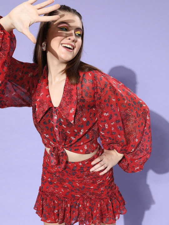 ANVI Be Yourself Floral Printed Shirt With Skirt Co-Ords