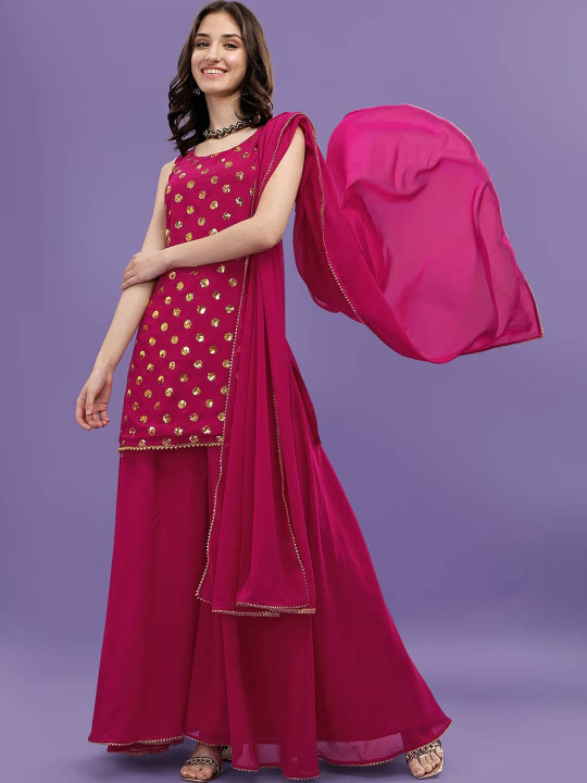 KALINI Women Ethnic Motifs Embroidered Regular Sequinned Kurti with Palazzos