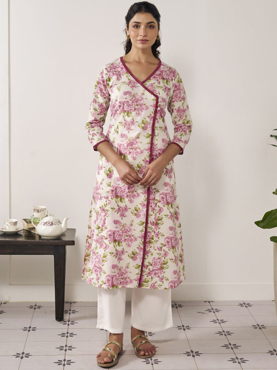 anayna Women Floral Printed Flared Sleeves Sequinned Kurta