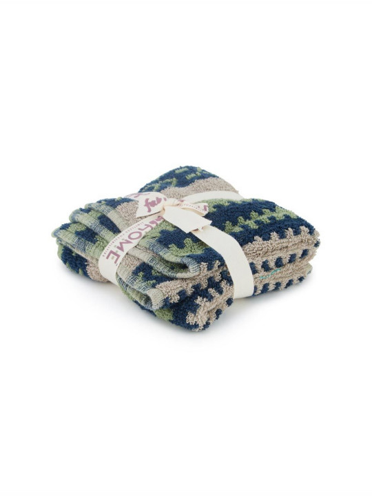 Fabindia Navy Blue & Green 2 Pieces Woven Design Cotton 570 GSM Face Towels