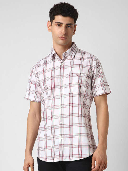 Van Heusen Sport Men Spread Collar Tartan Checked Cotton Slim Fit Casual Shirt