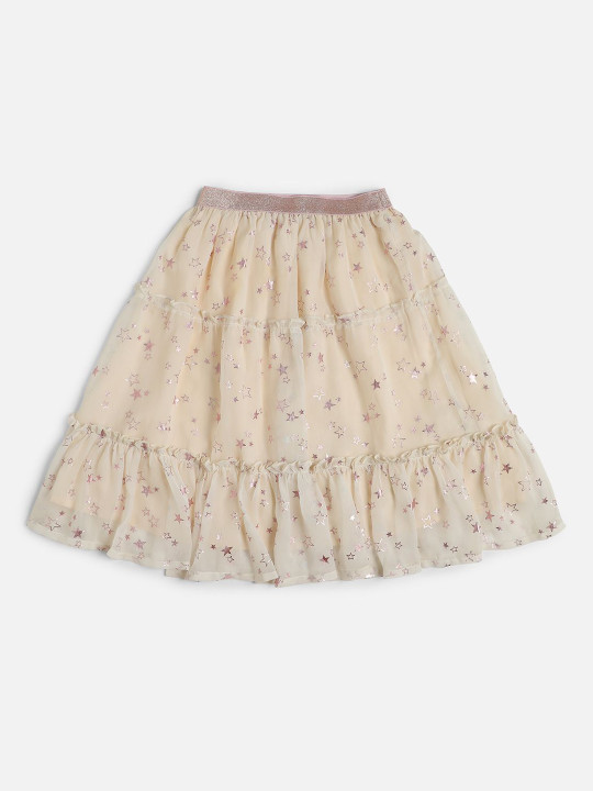 Allen Solly Junior Girls Printed Pure Cotton Tiered Knee Length Skirt