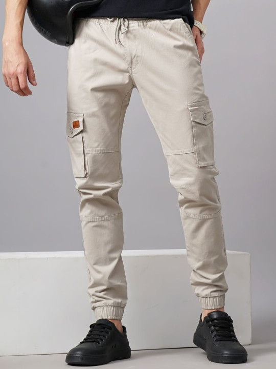 PAUL STREET Men Cotton Smart Slim Fit Joggers Trousers