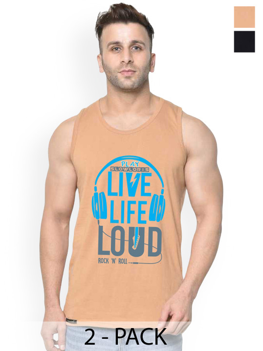 SLOWLORIS Pack Of 2 Printed Cotton Vests