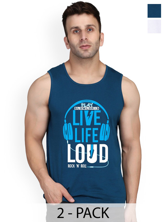 SLOWLORIS Women Pack Of 2 Printed Sleeveless Gym Vests
