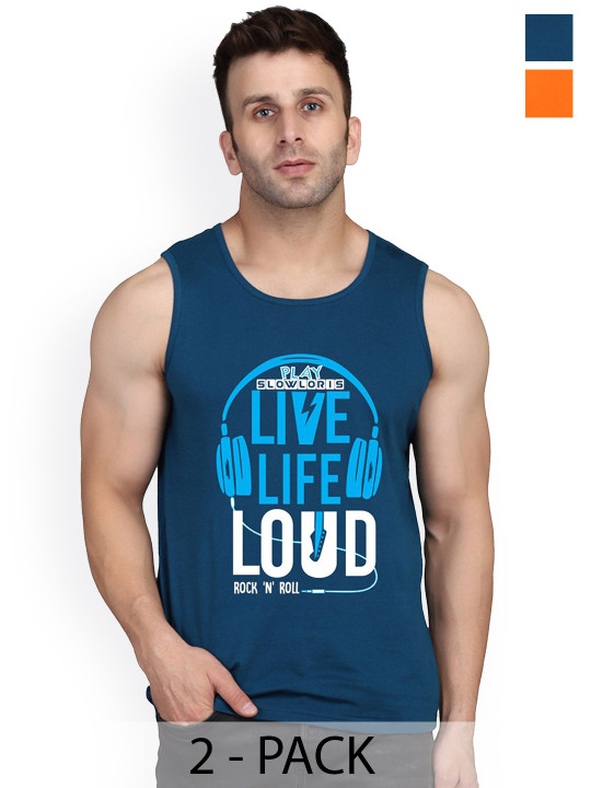 SLOWLORIS Pack Of 2 Men Printed Sleeveless Gym Innerwear Vests