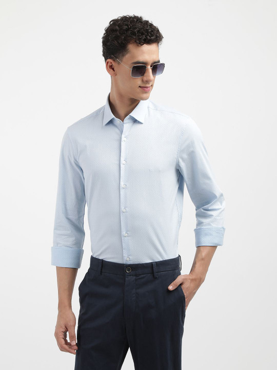 Calvin Klein Jeans Men Spread Collar Solid Cotton Slim Fit Casual Shirt