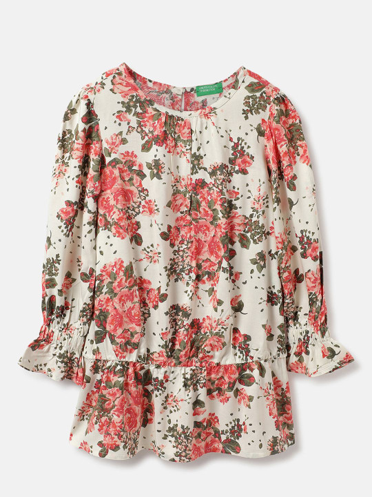 United Colors of Benetton Girls Bell Sleeve Floral Dress