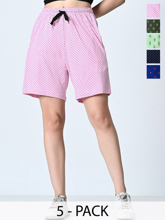 BAESD Women Pack of 5 Printed High-Rise Shorts
