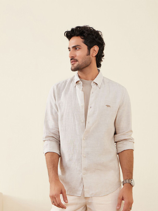 Andamen Men Casual Striped Button-Down Casual Regular Fit Shirt