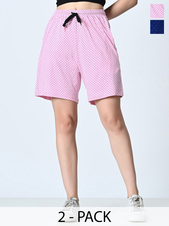 BAESD Pack Of 2 Women Printed High-Rise Pure Cotton Shorts