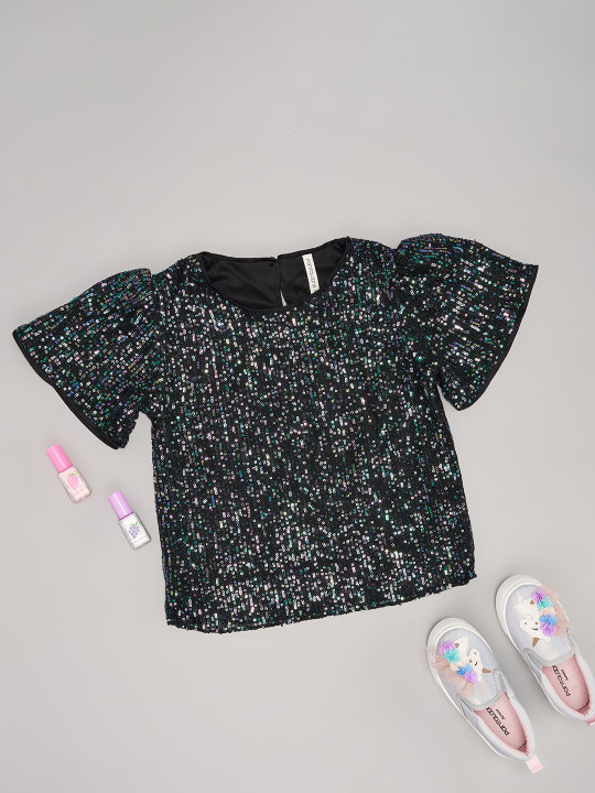 Pantaloons Junior Girls Embellished Sequined short Regular Top