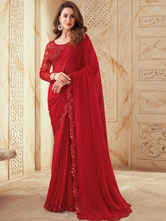 LeeliPeeri Designer Embellished Sequinned Poly Georgette Saree