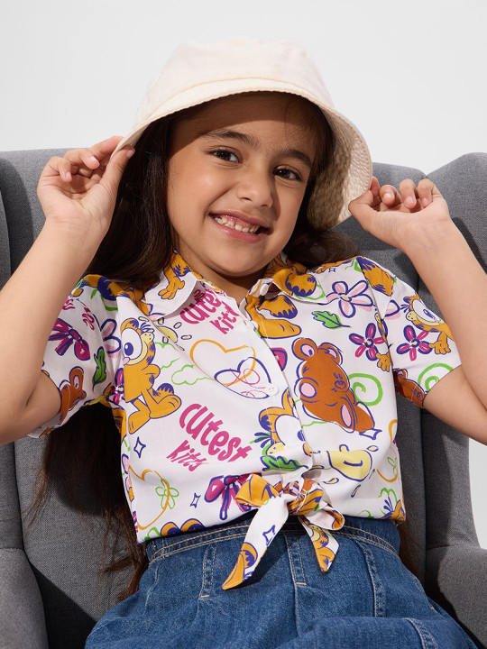 The Souled Store Girls Regular Fit Garfield Printed White Crop Tops