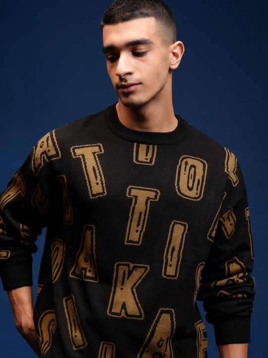 HIGHLANDER Men Typography Printed Long Sleeves Pullover Sweater