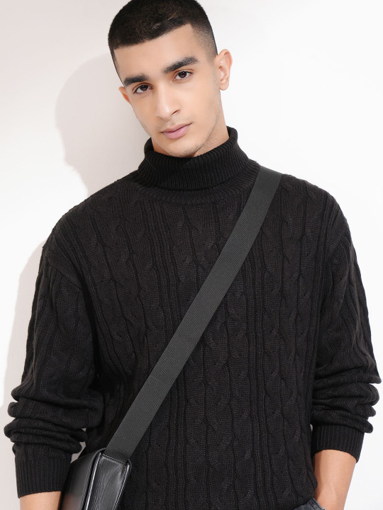 HIGHLANDER Men Cable Knit Long Sleeves Turtle Neck Pullover