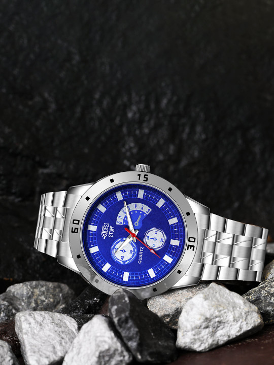 SWADESI STUFF Men Dial & Wrap Around Straps lAnalogue Watch AVEO BLACK BLUE SILVER