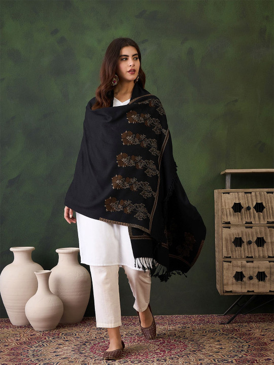 Sangria Floral Printed Woven Design Winter Pashmina Shawl