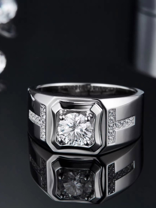 Lila Men Sterling Silver American Diamond Stone Studded Adjustable Finger Ring