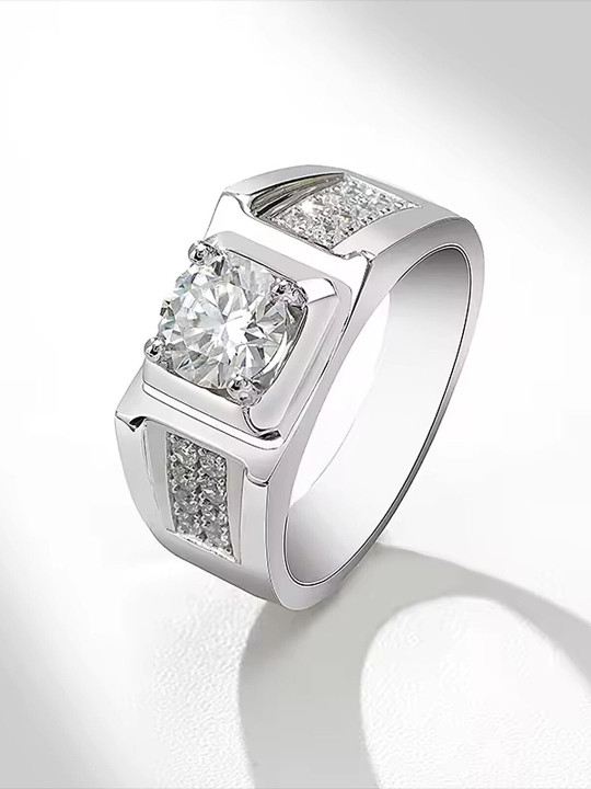 Lila Men Sterling Silver-Plated American Diamond Stone Studded Adjustable Finger Ring