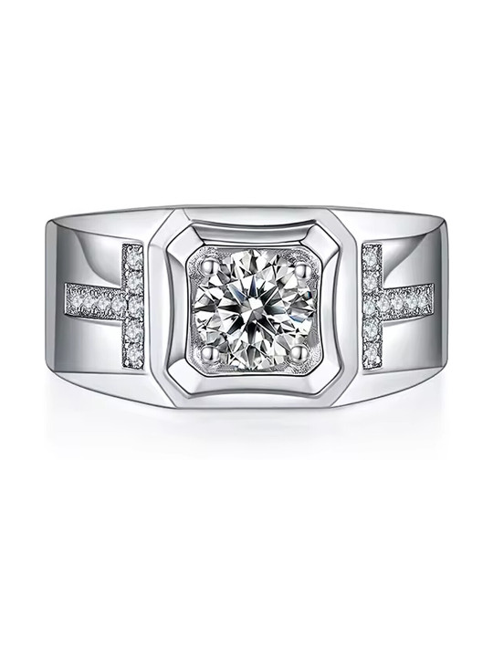 Lila Men Sterling Silver-Plated American Diamond Stone Studded Adjustable Finger Ring