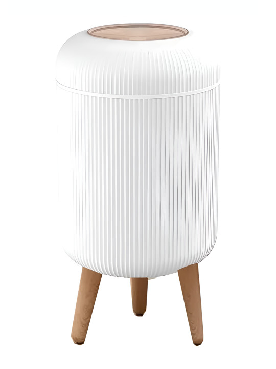 White & Brown Striped Dustbin With Legs
