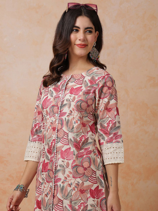 Anouk Women Floral Printed Thread Work Kurta