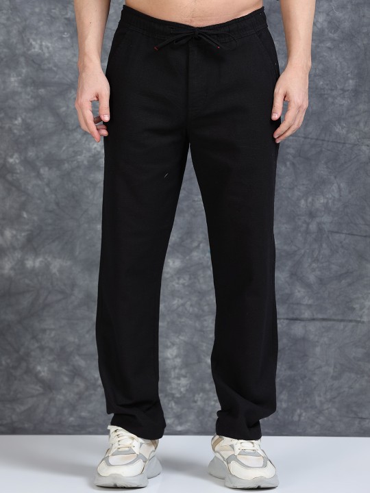 The Lifestyle Co. Men Linen Relaxed-Fit Regular Trousers deal from myntra
