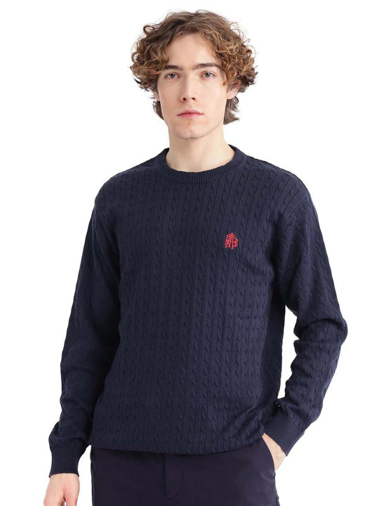 RARE RABBIT Men Plain Crew Neck Full Sleeve Regular Fit Sweater