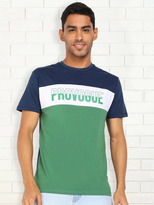 Provogue Men Typography Checked Applique T-shirt