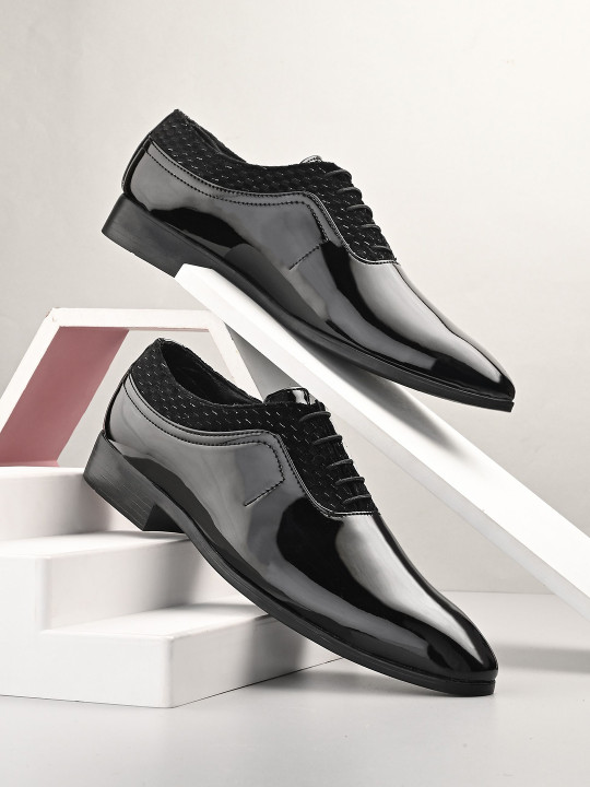 House of Pataudi House Of Pataudi Men Black Faux Leather Formal Lace Up Derby