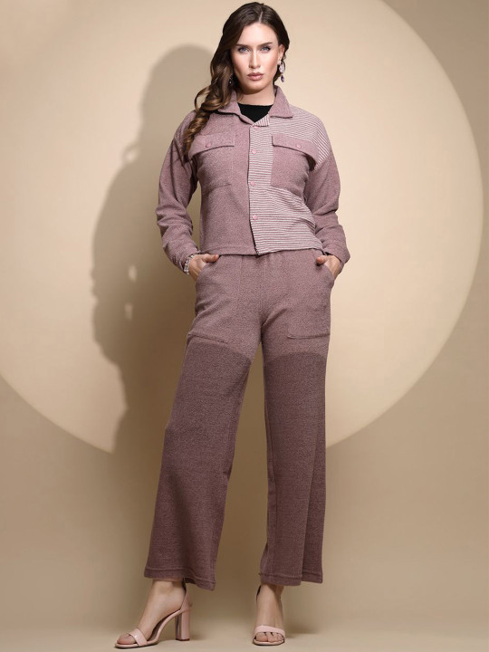 Global Republic Striped Shirt Collar Long Sleeves Shirt With Trouser
