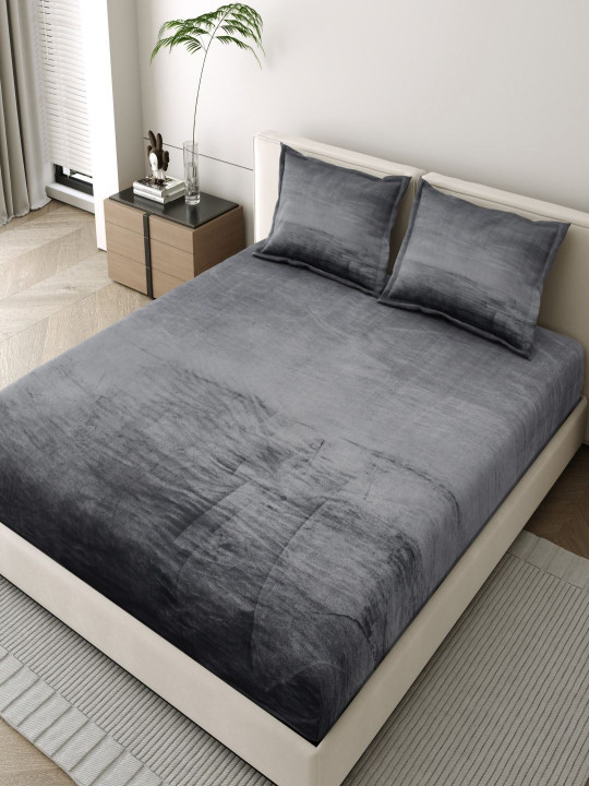 JAIPUR FABRIC Grey Woolen 400 TC King Bedsheet with 2 Pillow Covers 2.74 m X 2.74 m