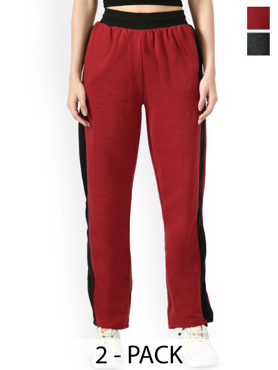 BAESD Women Pack Of 2 Colourblocked Mid-Rise Regular Fit Track Pants