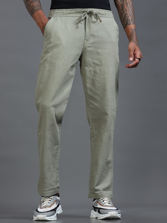 Men Linen Relaxed Fit Casual Trousers deal from myntra