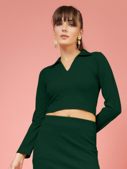 Oomph Crop V-Neck Fitted Opaque Crop Top