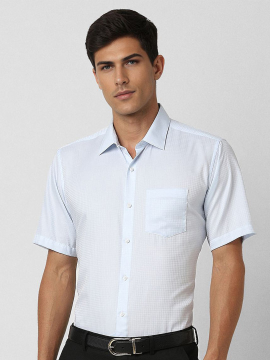 Van Heusen Men Spread Collar Textured Cotton Slim Fit Formal Shirt