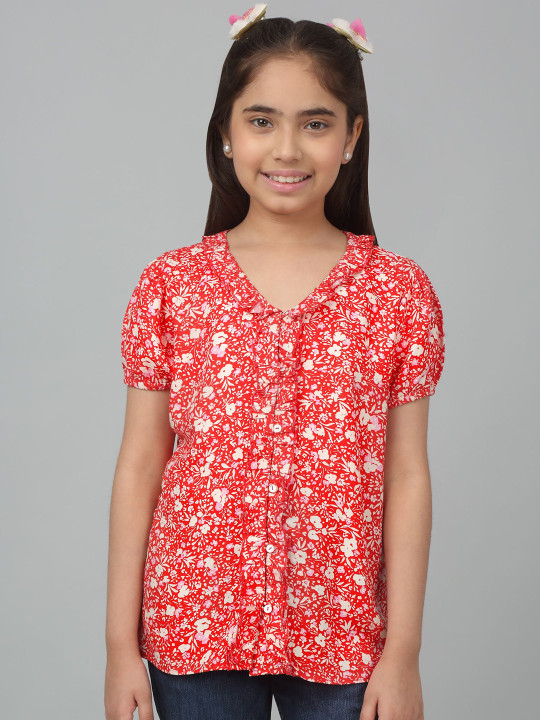 Cantabil Girls V-Neck Floral Printed Top