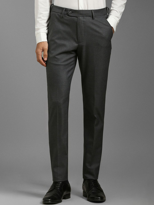 Louis Philippe Men Self Design Slim Fit Mid-Rise Formal Trousers