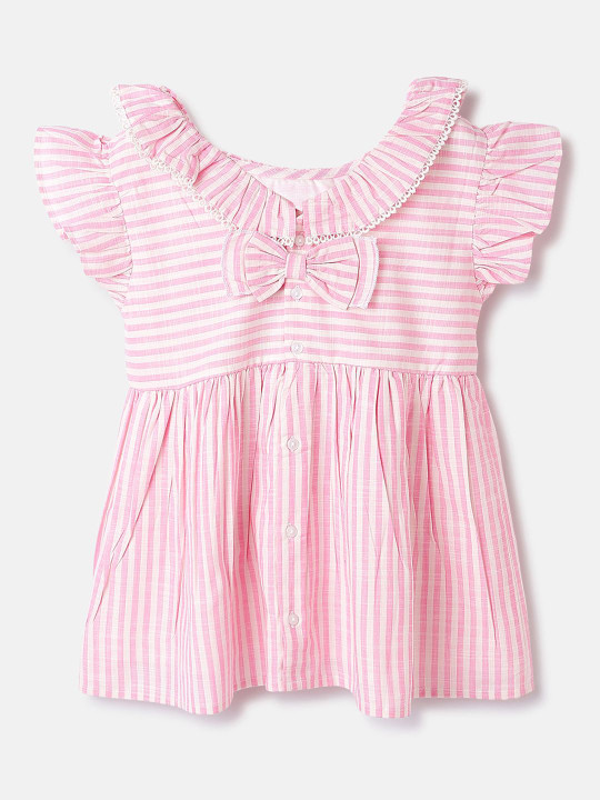 United Colors of Benetton Girls Striped Peter Pan Collar Short Sleeves Cotton Top