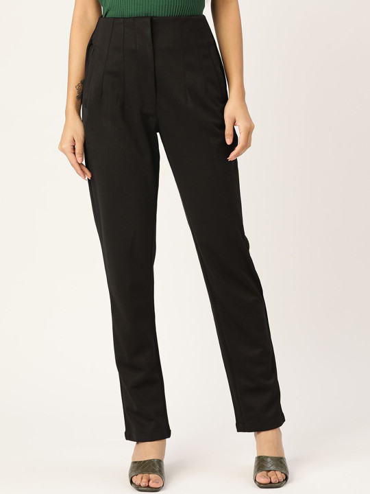 Zastraa Women Solid Casual Comfort Slim Fit High-Rise Trousers