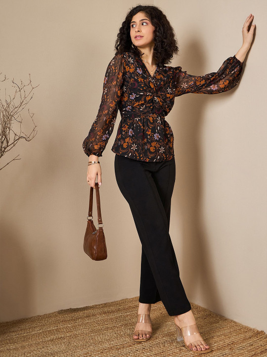Kibo Women Floral Printed Bishop Sleeves Top