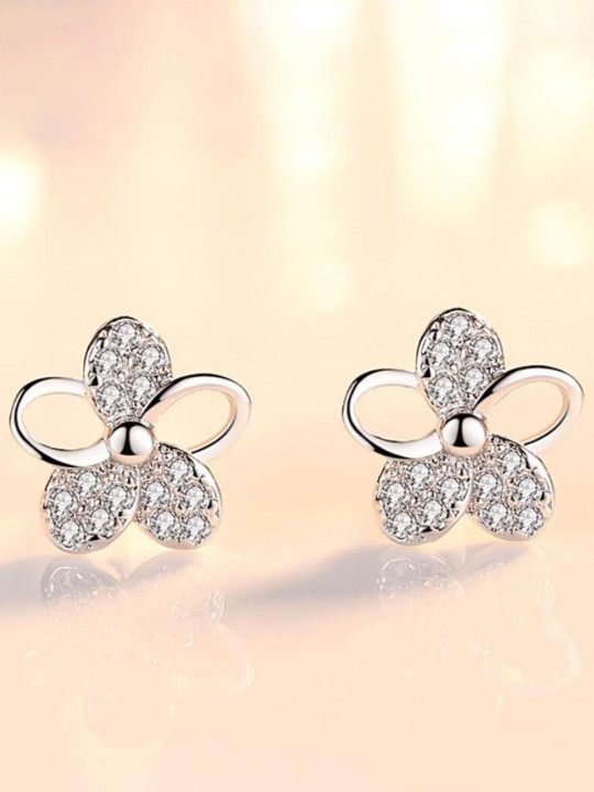 MYKI Silver Plated Cubic Zirconia Contemporary Studs