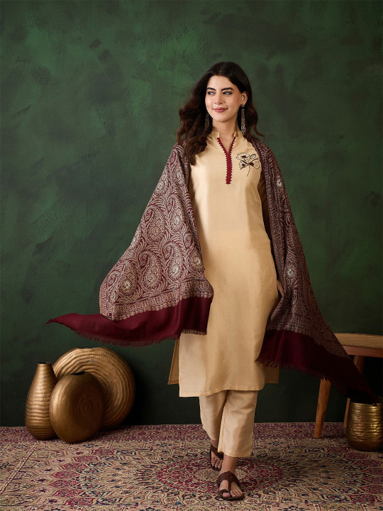 Sangria Ethnic Motifs Woven Design Winter Pashmina Stole