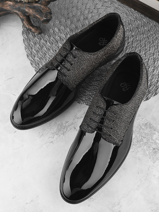 House of Pataudi Men Woven Design Formal Lace Up Derbys